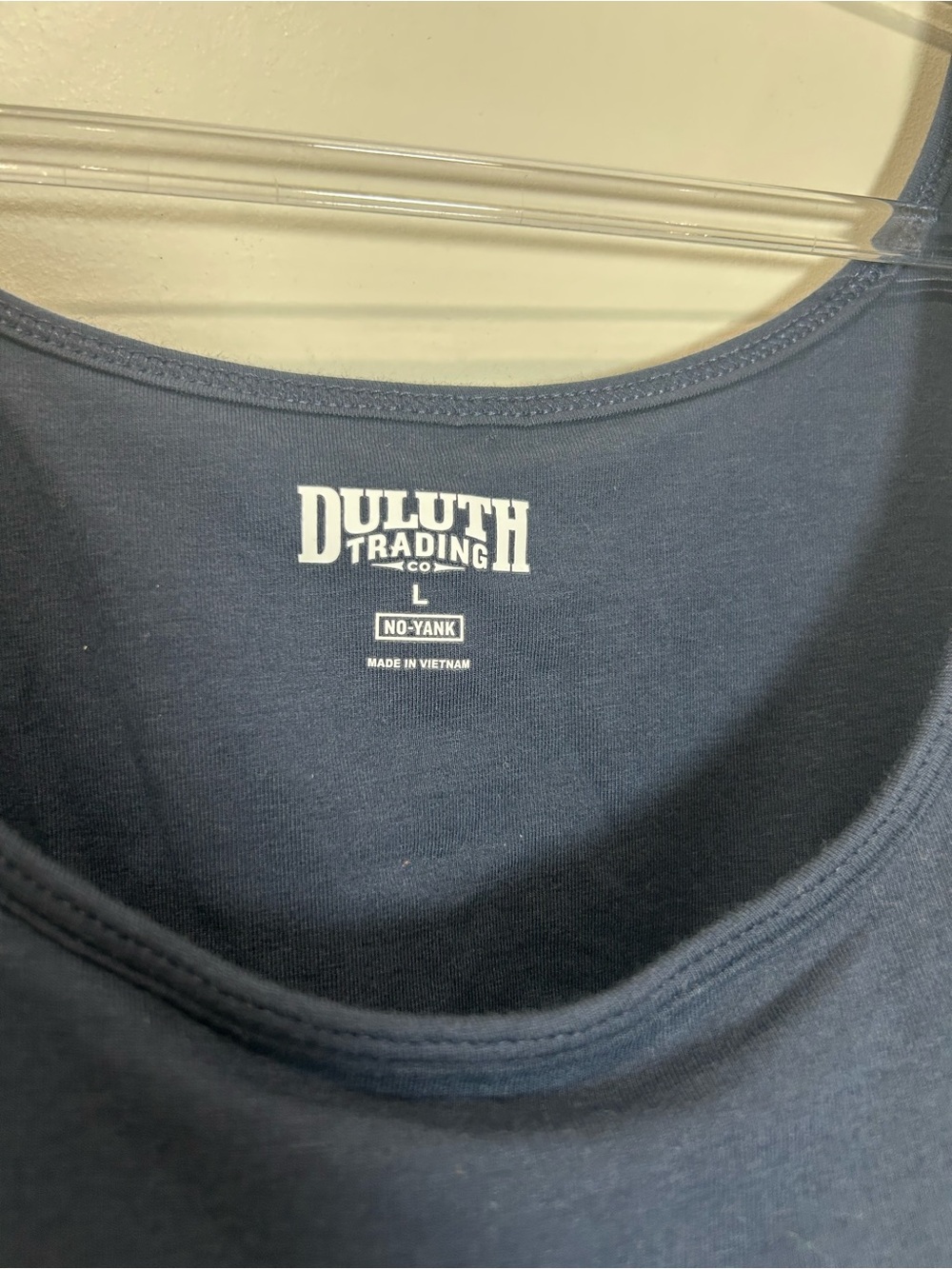 NEW Duluth Trading No-Yank Tank Top Built In Shelf Bra Women L Navy Blue Cotton - Picture 3 of 8